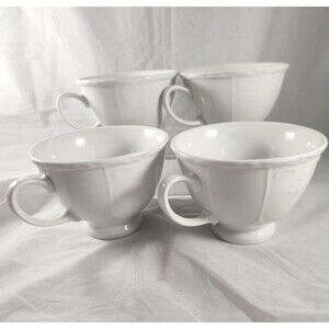Set of 4 Tabletops Unlimited Versailles White Jumbo Footed Mugs 16 oz Embossed